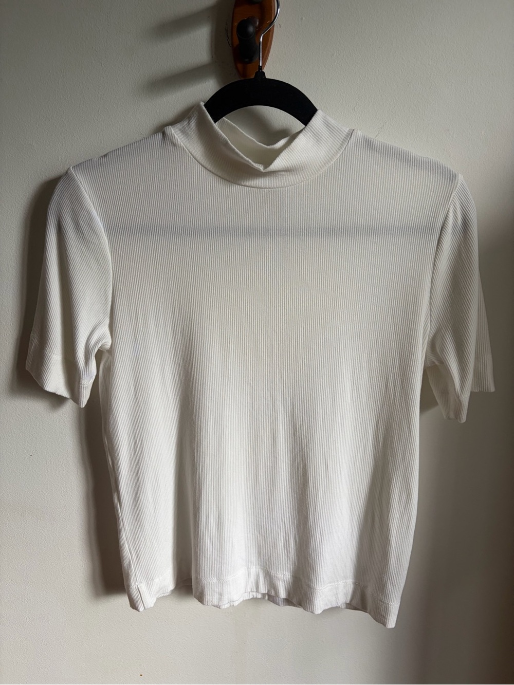 Twik Cream Ribbed Short-Sleeve Mock Neck T-Shirt